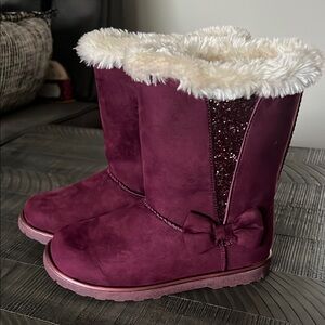 Kids Burgundy Winter Boots with Faux Fur Lining